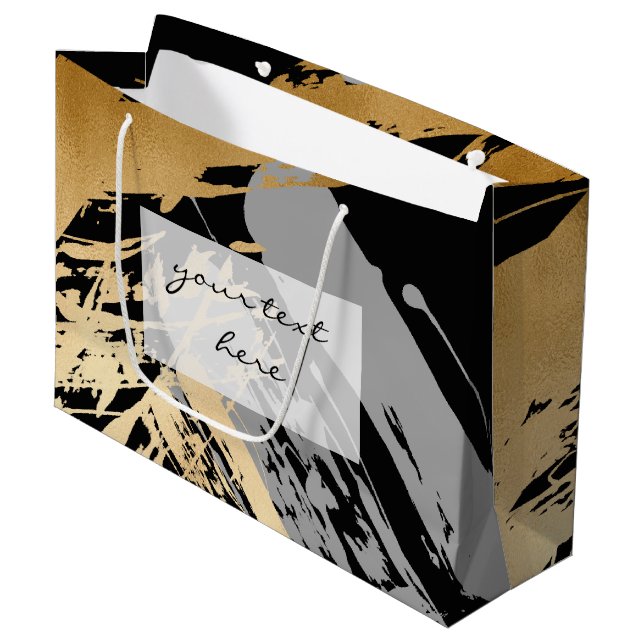 elegant faux gold and grey brushstrokes large gift bag (Front Angled)