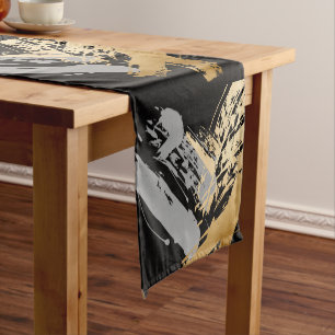 elegant faux gold and grey brushstrokes short table runner