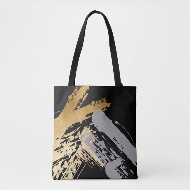 elegant faux gold and grey brushstrokes tote bag (Front)
