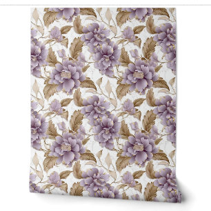 Elegant faux gold and light purple flowers summer wallpaper
