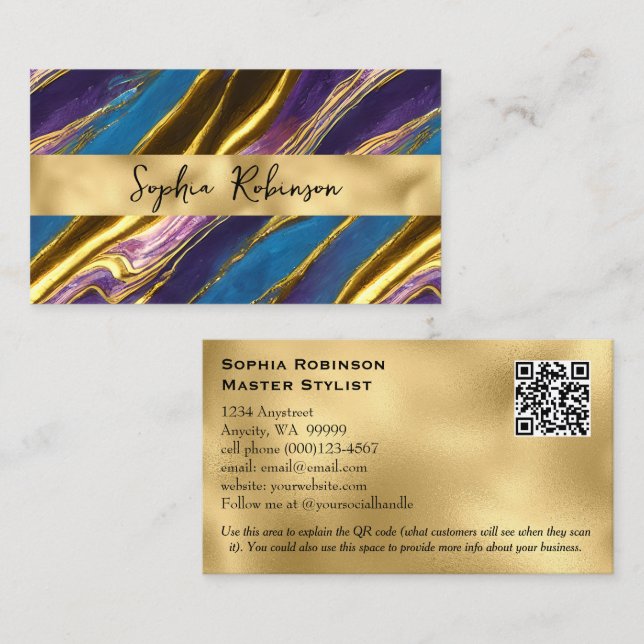 Elegant Faux Gold and Multicolor Business Card (Front/Back)