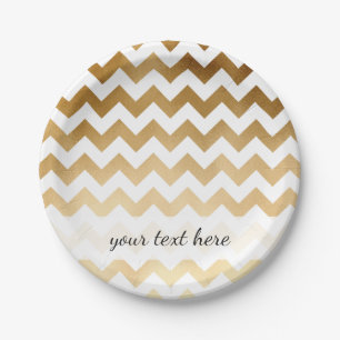 elegant faux gold and white chevron pattern paper plate