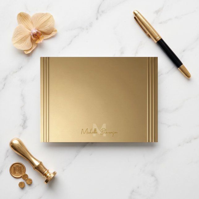 Elegant Faux Gold Art Deco Script Monogram Card (Creator Uploaded)