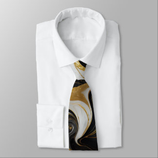 Elegant Faux Gold, Black and White Marbled Tie