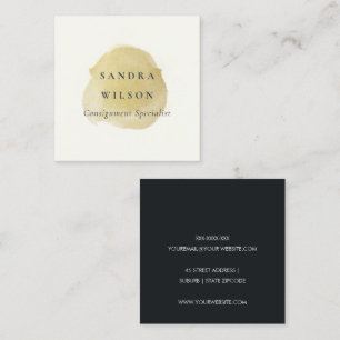 ELEGANT FAUX GOLD BLACK BRUSH STROKE MODERN SQUARE BUSINESS CARD