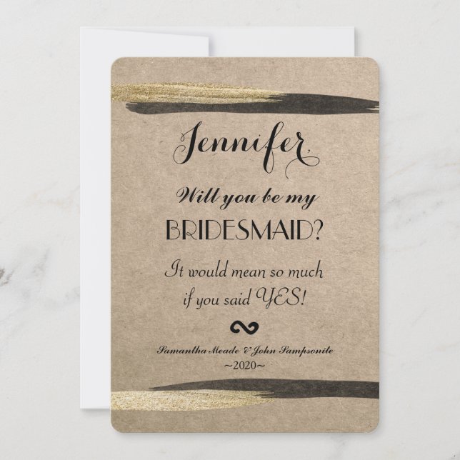 Elegant Faux Gold & Black Paint Strokes Invitation (Front)