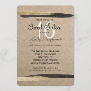 Elegant Faux Gold & Black Paint Strokes Invitation
