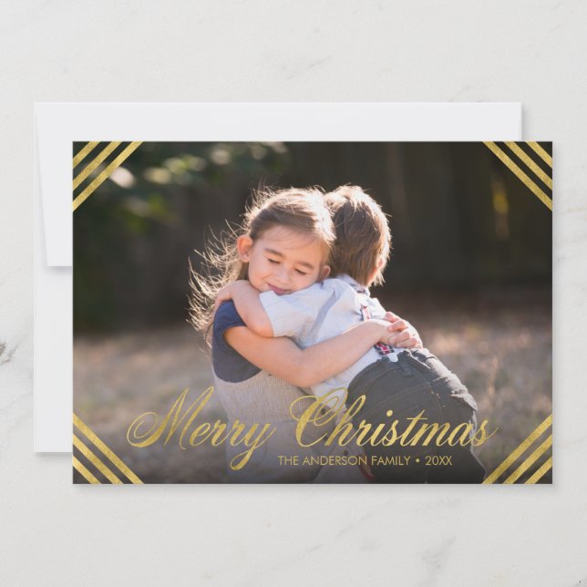 Elegant Faux Gold Borders Merry Christmas Photo Holiday Card (Front)