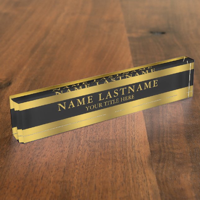 Elegant Faux Gold Classic Name Title Black Nameplate (Side)
