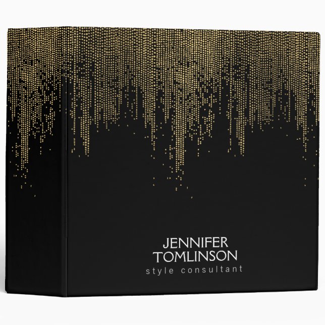 Elegant Faux Gold Confetti Dots on Black Binder (Front/Spine)