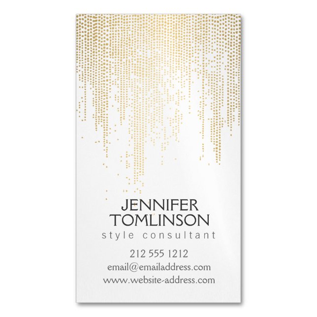 Elegant Faux Gold Confetti Dots Pattern Magnetic Business Card (Front Vertical)