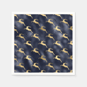 Elegant Faux Gold Deer Blue Faux Foil Christmas Napkin