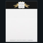 Elegant Faux Gold Dragonfly Duo on Black Letterhead<br><div class="desc">An elegant and unexpected pair of faux gold dragonflies peak out from behind a stylized box holding your name or business name on this personalized letterhead. Beautiful stationery for interior designers,  jewellery designers,  home staging,  decorators,  or any creative profession. © 1201AM Design Studio</div>