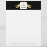 Elegant Faux Gold Dragonfly Duo on Black Letterhead<br><div class="desc">An elegant and unexpected pair of faux gold dragonflies peak out from behind a stylized box holding your name or business name on this personalized letterhead. Beautiful stationery for interior designers,  jewellery designers,  home staging,  decorators,  or any creative profession. © 1201AM Design Studio</div>