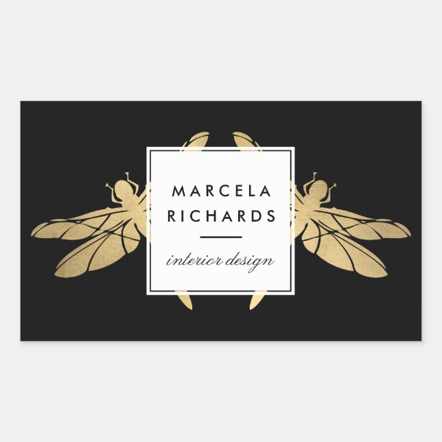 Elegant Faux Gold Dragonfly Duo on Black Sticker (Front)