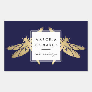 Elegant Faux Gold Dragonfly Duo on Dark Navy Sticker