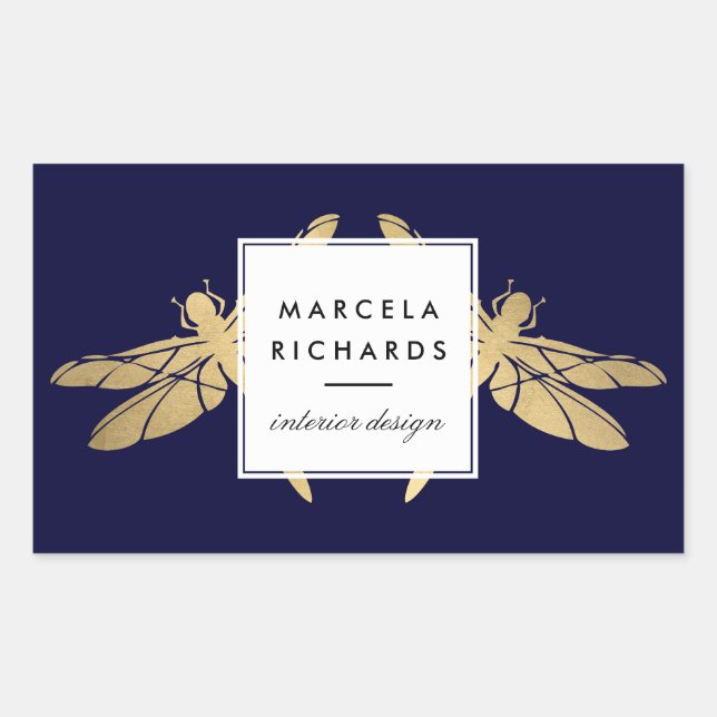 Elegant Faux Gold Dragonfly Duo on Dark Navy Sticker (Front)
