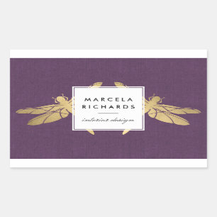 Elegant Faux Gold Dragonfly Duo on Purple Linen Sticker