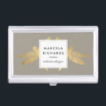 Elegant Faux Gold Dragonfly Duo on Taupe Business Card Holder<br><div class="desc">An elegant and unexpected pair of faux gold dragonflies peak out from behind a stylized box holding your name or business name on this taupe business card case. A beautiful accessory perfect for stylish professions such as interior designers, stylists, lifestyle bloggers, garden designers, cosmetologists and more. Makes for a great...</div>