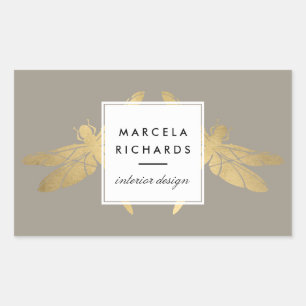 Elegant Faux Gold Dragonfly Duo on Taupe Sticker