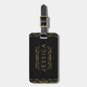 Elegant Faux Gold Floral Swirls Frame Luggage Tag