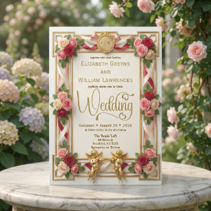 Elegant Faux Gold Foil Blush Floral Monogram Invitation