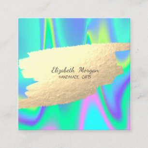 Elegant  Faux Gold Foil Brush Stroke Holographic Square Business Card