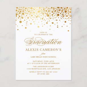Elegant Faux Gold Foil Confetti Graduation Invitation Postcard