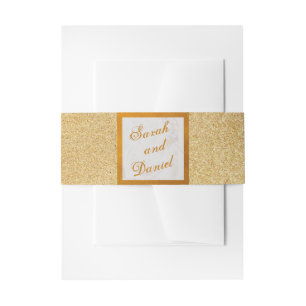 Elegant Faux Gold Foil Glitter Marble Calligraphy Invitation Belly Band