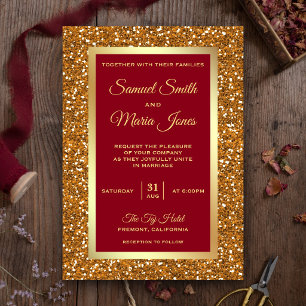 Elegant Faux Gold Foil Glitter Maroon Red Wedding Invitation