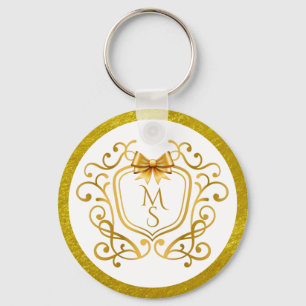 Elegant Faux Gold Foil Monogram Wedding Favour Keychain