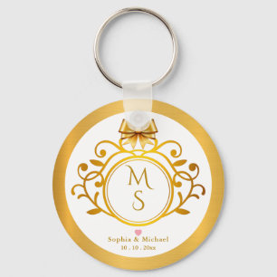 Elegant Faux Gold Foil Monogram Wedding Favour Keychain
