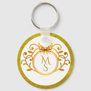 Elegant Faux Gold Foil Monogram Wedding Favour Keychain