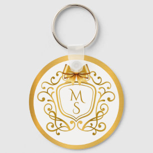 Elegant Faux Gold Foil Monogram Wedding Favour Keychain