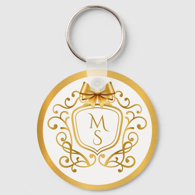 Elegant Faux Gold Foil Monogram Wedding Favour Keychain (Front)