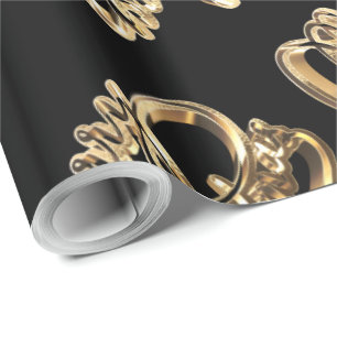 Elegant Faux Gold Foil Script Chic Black Christmas Wrapping Paper