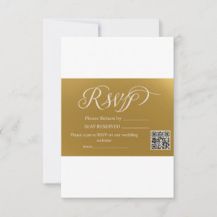 Elegant Faux Gold Foil Script QR Code Wedding RSVP Card