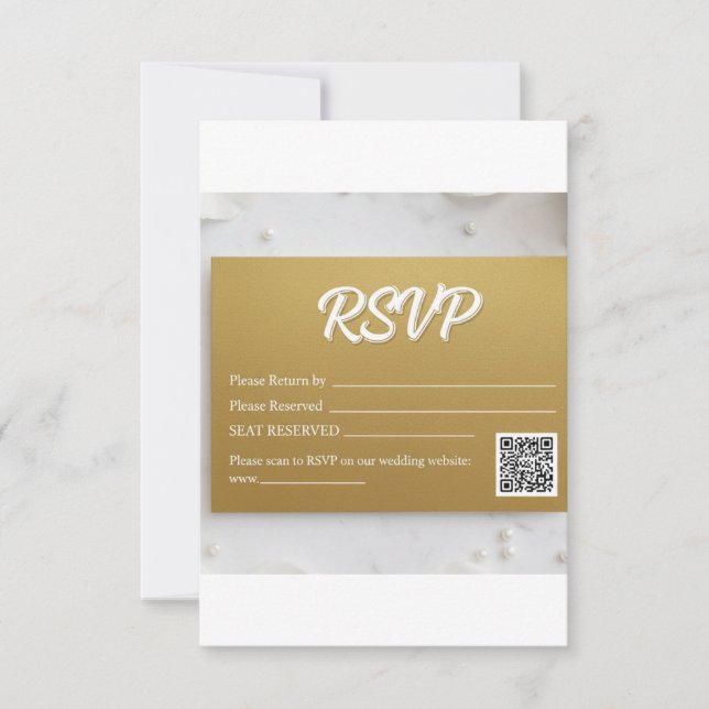 Elegant Faux Gold Foil Script QR Code Wedding RSVP Card (Front)