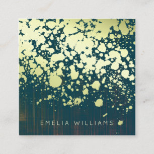 Elegant Faux Gold Foil Splatter Brushed Green Square Business Card