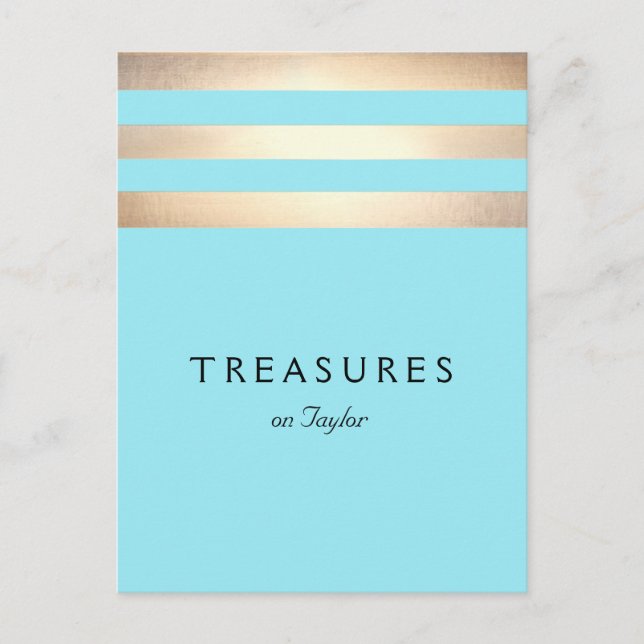 Elegant Faux Gold Foil Striped Turquoise Blue Postcard (Front)