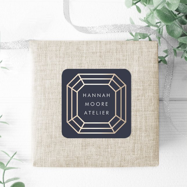 Elegant Faux Gold Gemstone Logo Square Sticker (Creator Uploaded)