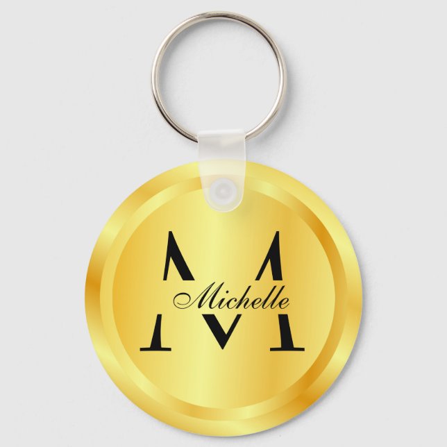 Elegant Faux Gold Glamour Monogram Template Keycha Keychain (Front)