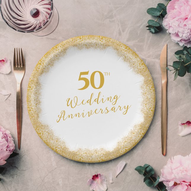 Elegant Faux Gold Glitter 50th Wedding Anniversary Paper Plate (Elegant Faux Gold Glitter 50th Wedding Anniversary Paper Plates)