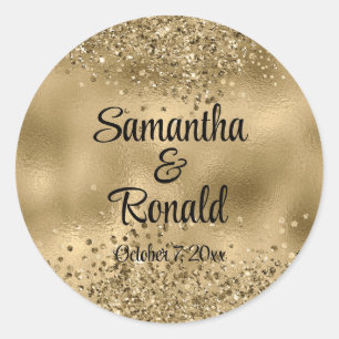 Elegant Faux Gold Glitter and Foil Wedding Classic Round Sticker