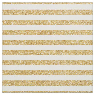 Elegant Faux Gold Glitter and White Stripe Pattern Fabric