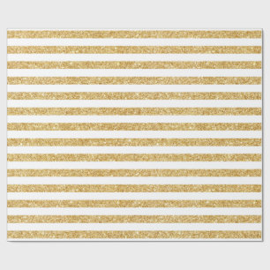 Elegant Faux Gold Glitter and White Stripe Pattern Wrapping Paper