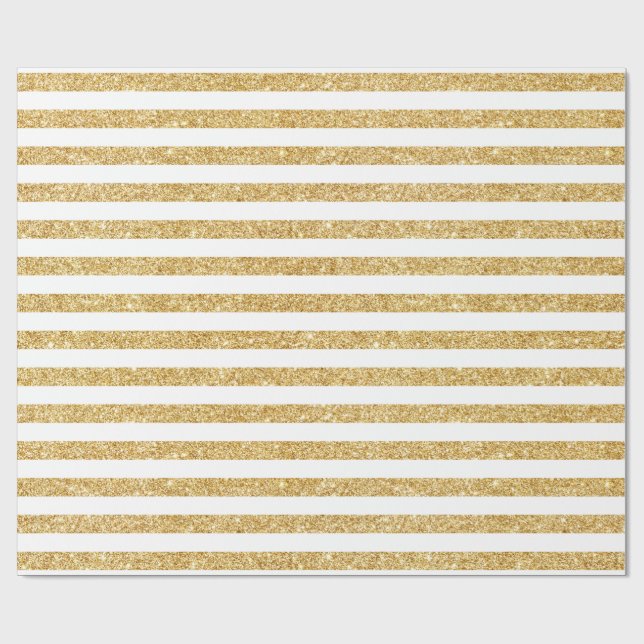 Elegant Faux Gold Glitter and White Stripe Pattern Wrapping Paper (Flat)