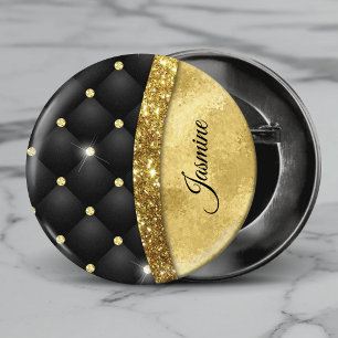 Elegant faux Gold glitter black diamond monogram 1 Inch Round Button