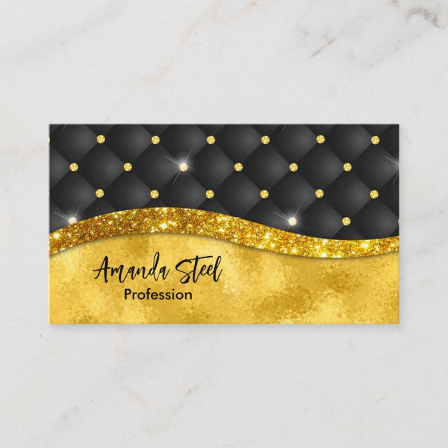 Elegant faux Gold glitter black diamond monogram Appointment Card (Front)