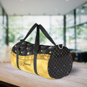 Elegant faux Gold glitter black diamond monogram  Duffle Bag